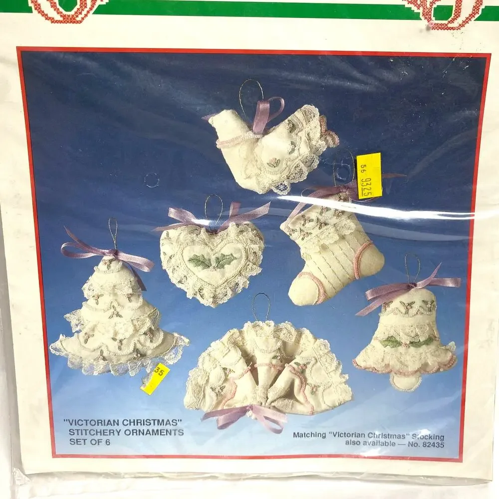 Vintage Bucilla Victorian Christmas 82180 Pink Beaded Ornament Embroidery Kit